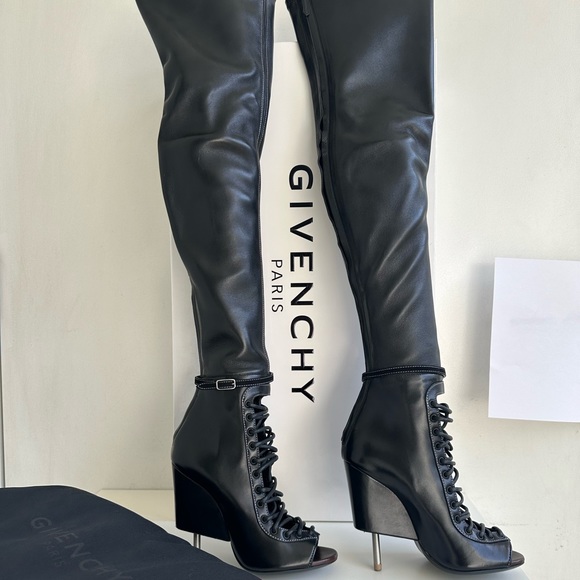 GIVENCHY Narlia Over The Knee Boots Runway Lace Front Open Toe sz 36 NEW w/box - Picture 1 of 16
